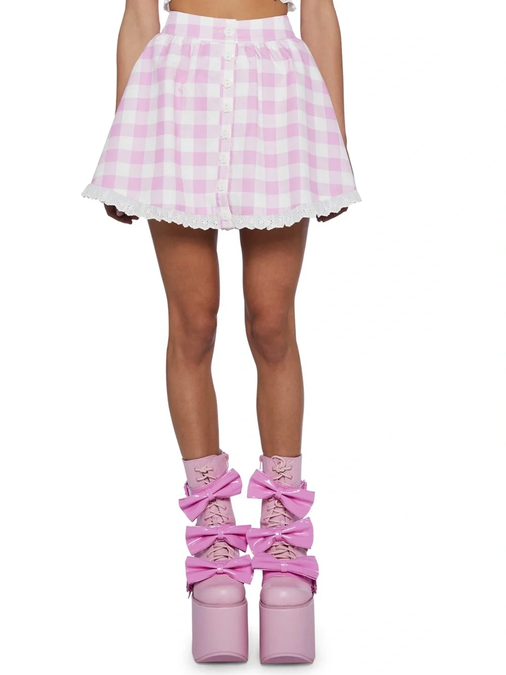 Dolls Kill Sugar Thrillz S’more Sweetness pink gingham circle skirt - NWOT